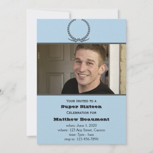 Blue and Grey Photo Birthday Party Invitation