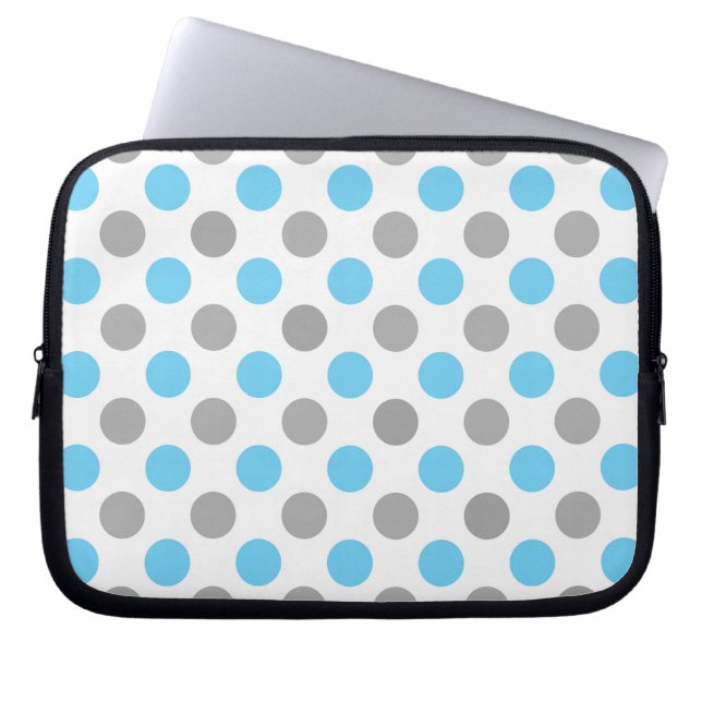 Blue and grey polka dots pattern laptop sleeve (Front)