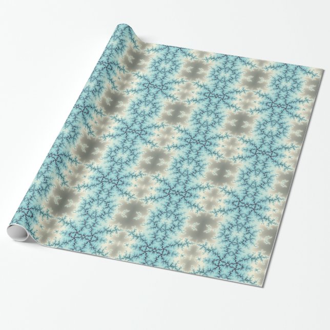 Blue and grey snowflakes abstract pattern wrapping paper (Unrolled)