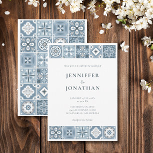 Blue and grey Spanish tiles invitation
