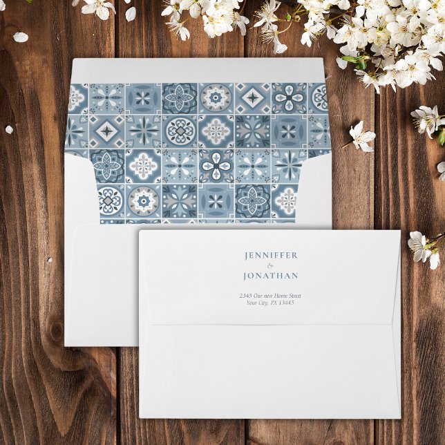 Blue and grey Spanish tiles invitation Envelope (Creator Uploaded)