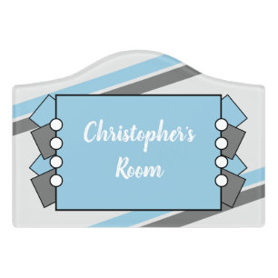 Blue and grey squares stripes for kids room door sign