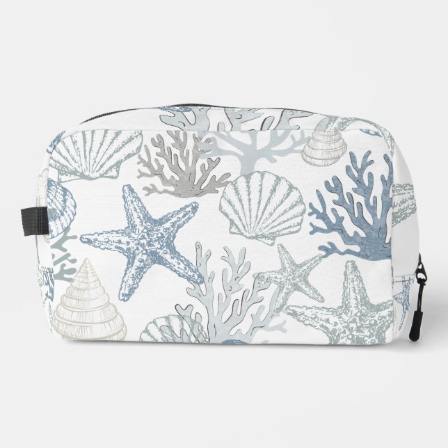 Blue And Grey Starfish Seashell Beachy Design Dopp Kit (Front)