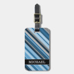 [ Thumbnail: Blue and Grey Stripes + Custom Name Luggage Tag ]