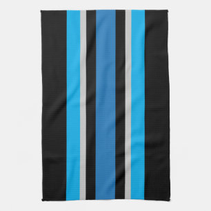 Blue and Grey Stripes on Black Kitchen Towel