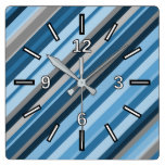 [ Thumbnail: Blue and Grey Stripes Square Clock ]