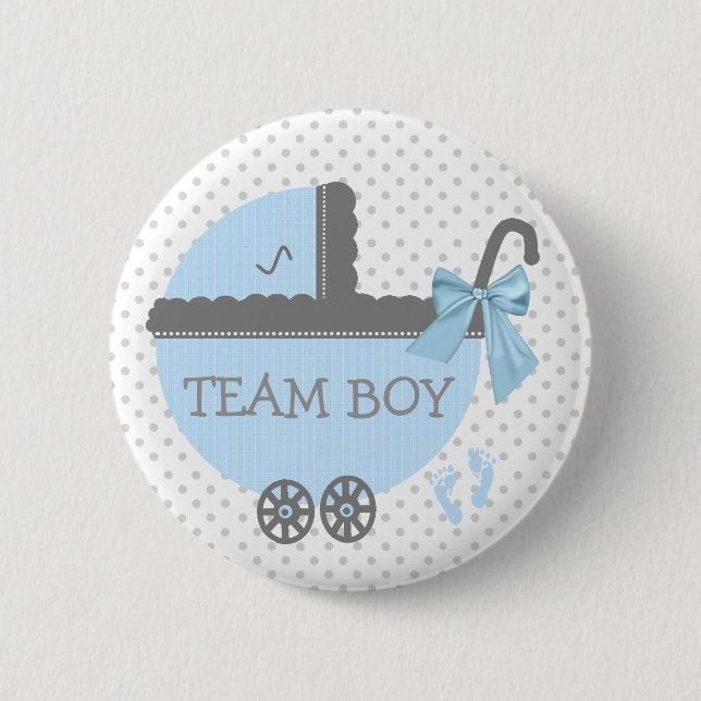 Blue and Grey Team Boy Baby Carriage Shower Button (Front)