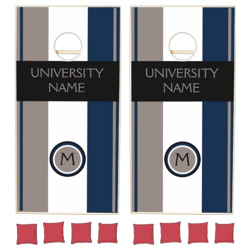 Blue and Grey University Colors Monogram Cornhole Set