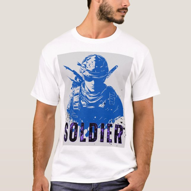 Blue and grey White Simple Minimalist Soldier T-S T-Shirt (Front)