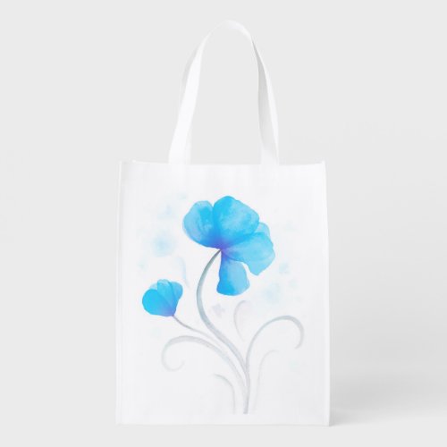 Blue and grey wildflower abstract watercolor bag