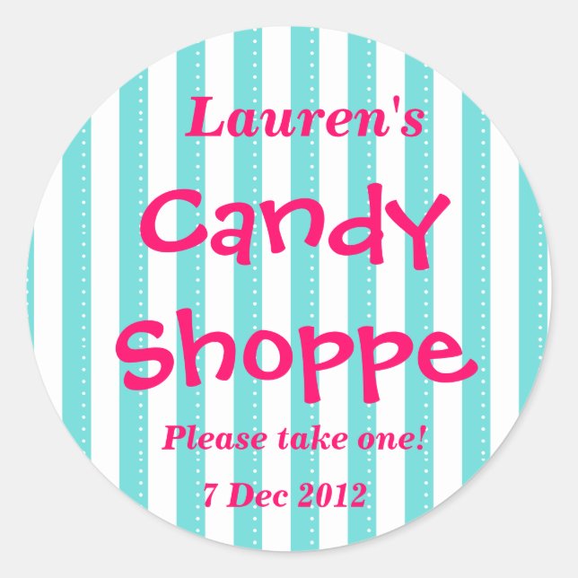 blue and hot pink Candy Shoppe Sticker (Front)