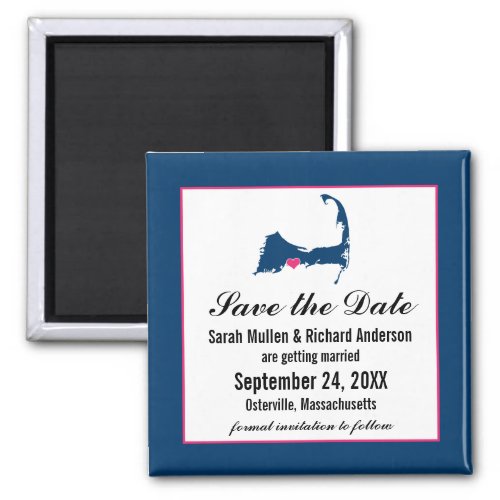 Blue and Hot Pink Cape Cod Map Save the Date Magnet