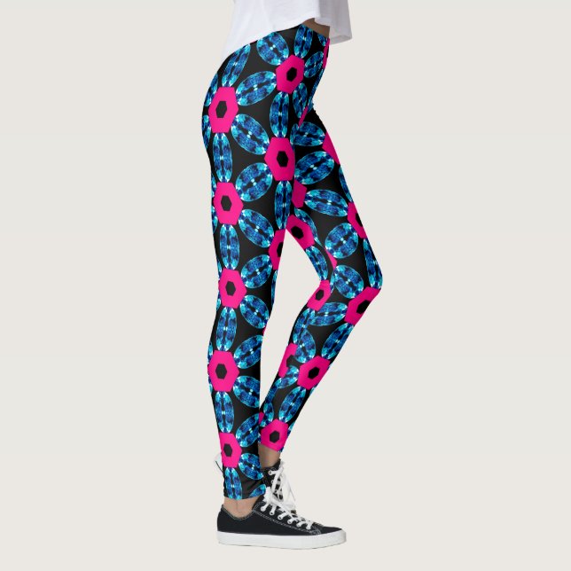 Blue and Hot Pink Gemstone Designer Leggings (Right)