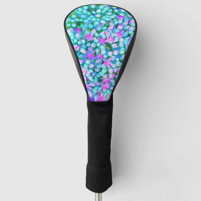 Blue and Hot Pink Succulent Sedum Flowers Detail Golf Head Cover (Front)