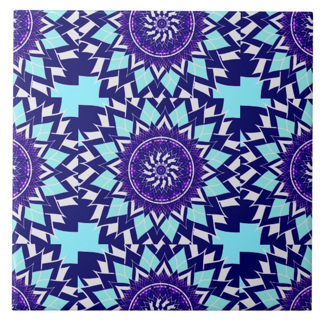 blue and indigo mandala ceramic tile (Front)