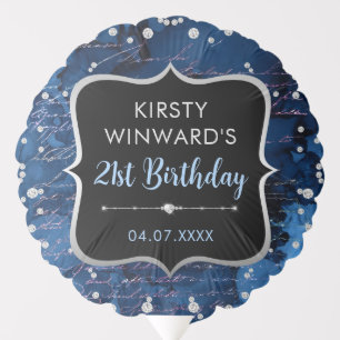 Blue and Iridescent Glitter Letters Birthday Balloon