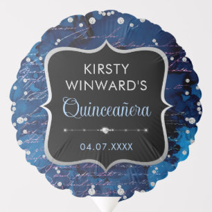 Blue and Iridescent Glitter Letters Quinceanera Balloon