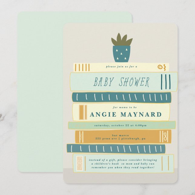 Blue and Ivory Books For Baby Baby Shower Invitation (Front/Back)