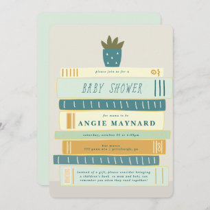 Blue and Ivory Books For Baby Baby Shower Invitation