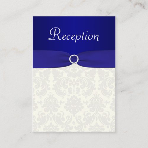Blue and Ivory Damask Enclosure Card Business Card