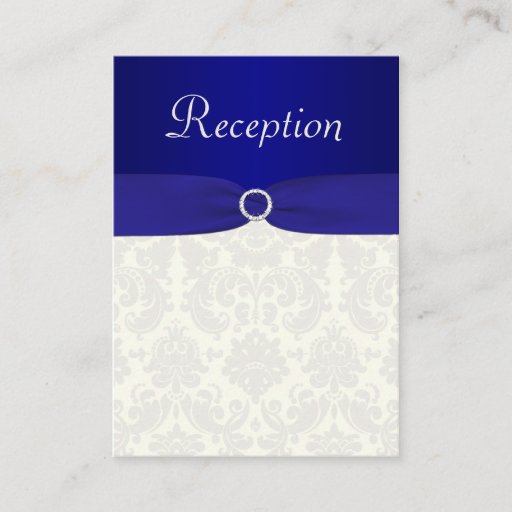 Customizable Blue and Ivory Damask Enclosure Card Business Card