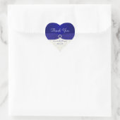 Blue and Ivory Damask Heart Shaped Wedding Sticker (Bag)