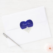 Blue and Ivory Damask Heart Shaped Wedding Sticker (Envelope)