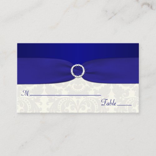 Blue and Ivory Damask Placecards