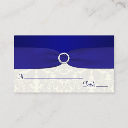 Customizable Blue and Ivory Damask Placecards Business Card Template