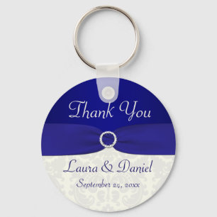 Blue and Ivory Damask Wedding Favor Key Chain