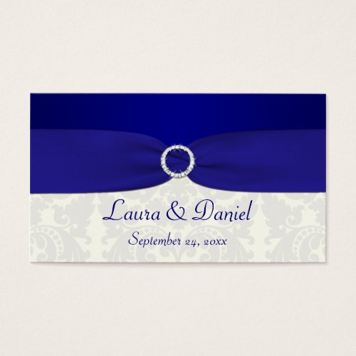 Blue and Ivory Damask Wedding Favor Tag