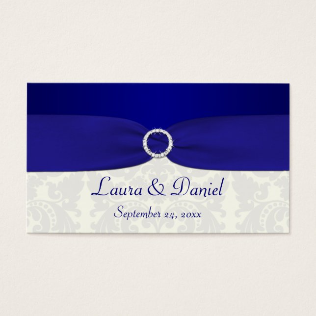 Blue and Ivory Damask Wedding Favor Tag (Front)