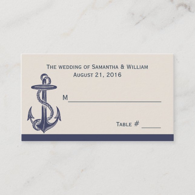 Blue and Ivory Nautical Theme Wedding Escort Card (Front)
