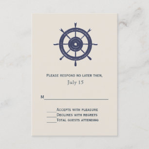 Blue and Ivory Nautical Themed Wedding RSVP Card