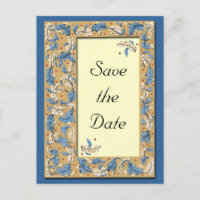 Blue and Ivory Save the Date Postcard
