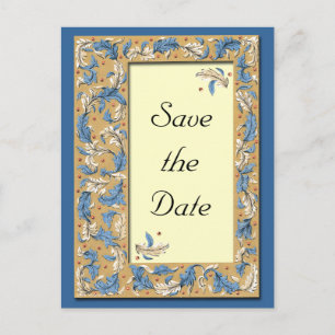 Blue and Ivory Save the Date Postcard