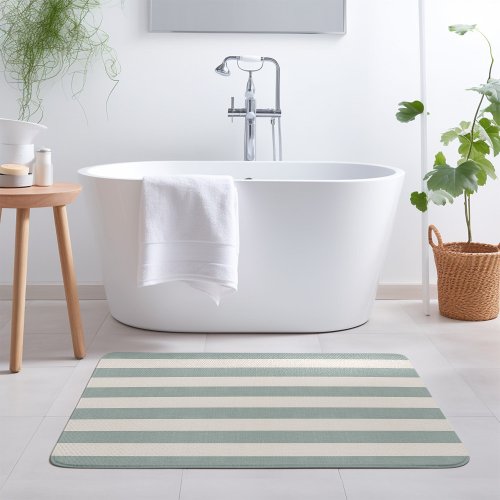 Blue and Ivory Stripes  Modern Farmhouse Bathroom Mat