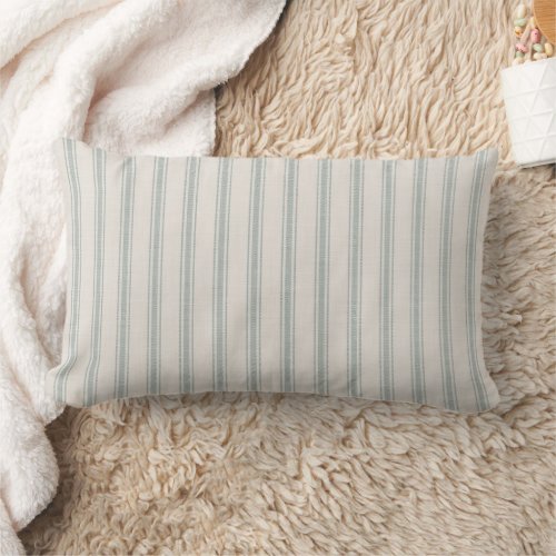 Blue and Ivory Ticking Stripes Farmhouse Lumbar Pillow