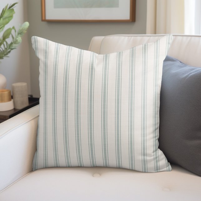 Blue and Ivory Ticking Stripes Farmhouse Throw Pillow (Creator Uploaded)