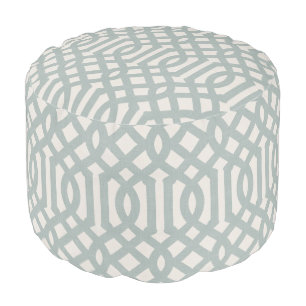 Blue and Ivory Trellis Modern Farmhouse Pouf