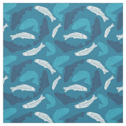 Blue and Ivory Trout Fish Patterned Fabric