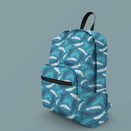 Blue and Ivory Trout Fish Patterned Printed Backpack