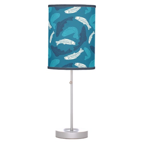 Blue and Ivory Trout Fish Patterned Table Lamp