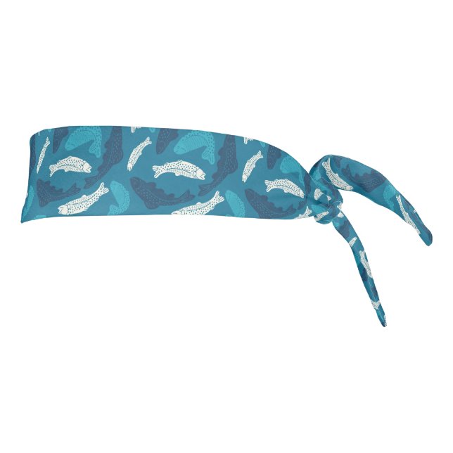 Blue and Ivory Trout, Fish Patterned Tie Headband (Rotate 90)