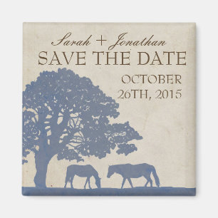 Blue and Ivory Vintage Horse Farm Save The Date Magnet