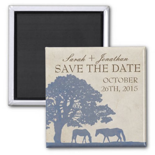 Blue and Ivory Vintage Horse Farm Save The Date Magnet