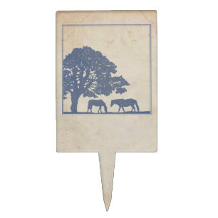 Blue and Ivory Vintage Horse Farm Wedding Cake Topper