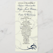 blue and ivory Wedding program Rack Card