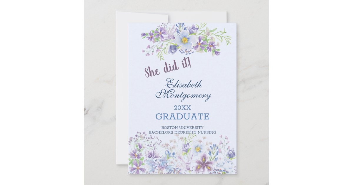 Blue and Lavender Floral Graduation Announcement Zazzle