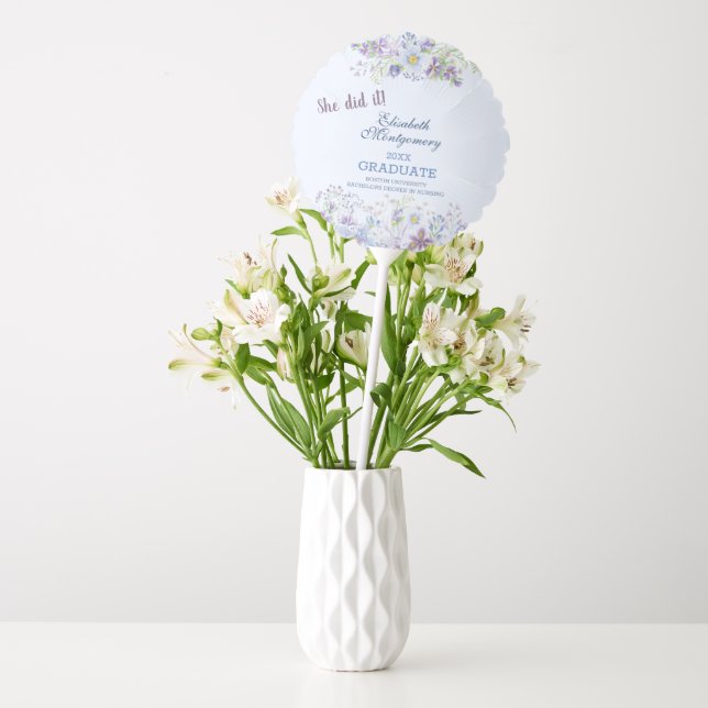 Blue and Lavender Floral Graduation   Balloon (Vase)